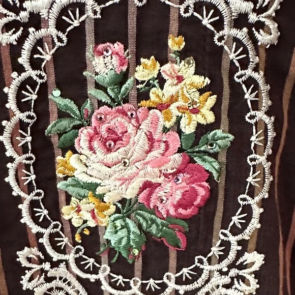 Floral Embroidered Brown Blouse - Picture 15 of 15